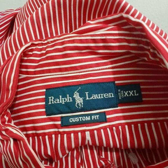 2 lot mens 2xl poplin polo ralph lauren yellow red pin stripe button down shirt - Picture 6 of 7